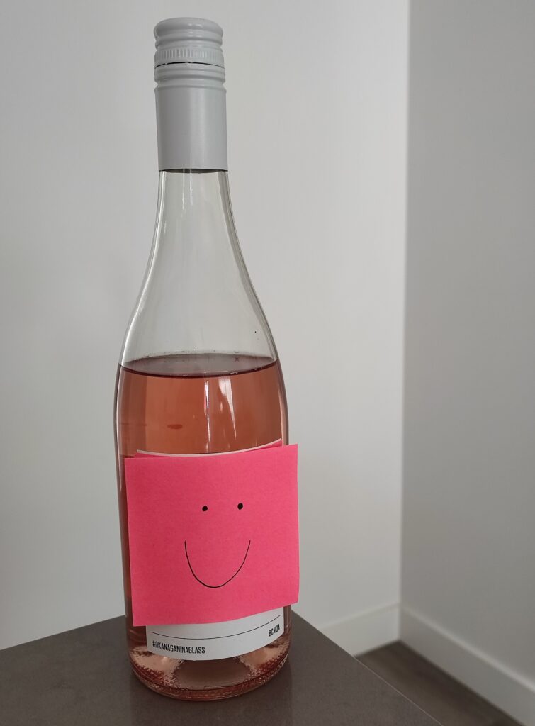 A bottle of wine that makes me happy, 2022 Pinot Noir Rose Kitsch Wines, Okanagan Valley, BC Canada.